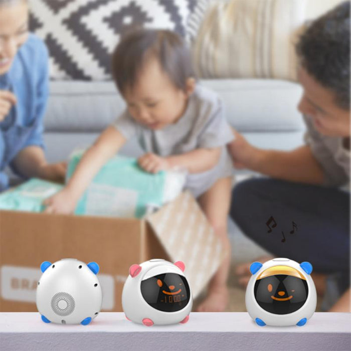 Réveil d'Émoticône Intelligent de Chevet pour Enfants, Entraînement au Sommeil, Veilleuse, Alexa et Google Assistant, Contrôle de la Langue, 10x10 CM