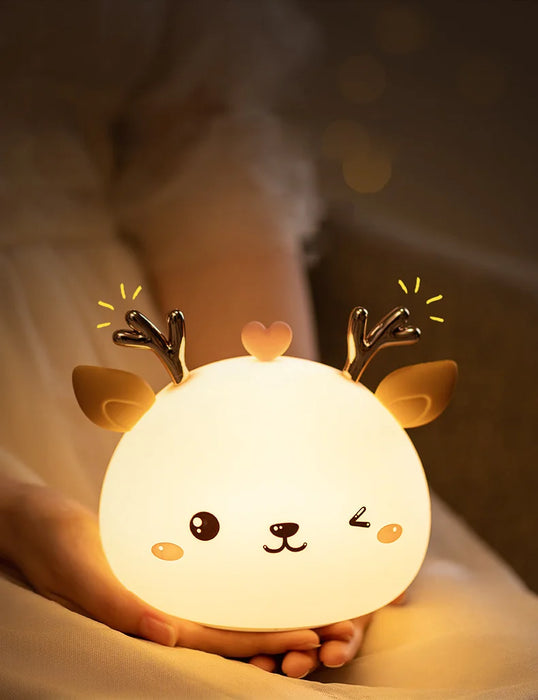 C2 mignon LED veilleuse Silicone capteur tactile 7 couleurs cerf lampe de nuit enfants bébé chambre décor de bureau ornements USB Charge cadeau