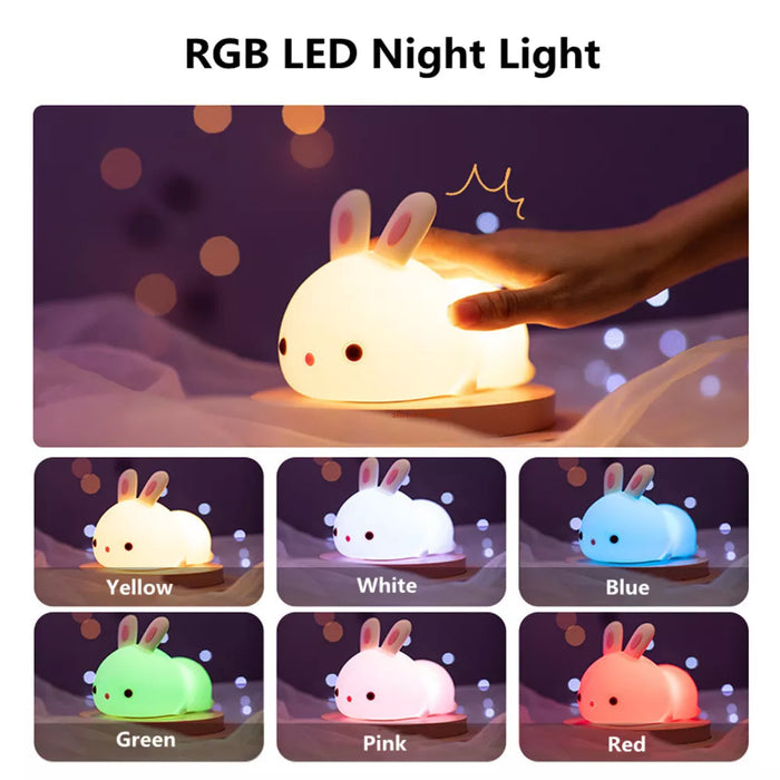 Capteur tactile RGB LED lapin veilleuse télécommande 16 couleurs USB Rechargeable Silicone lapin lampe pour enfants bébé jouet cadeau