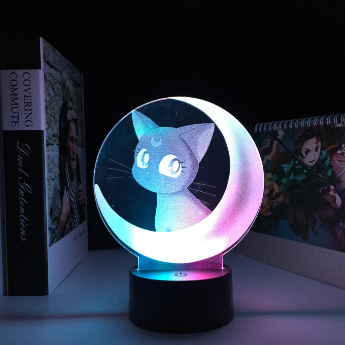 Veilleuse Chat Lune LED 7/16 Couleurs LED USB 15 CM : Une ambiance magique pour vos nuits