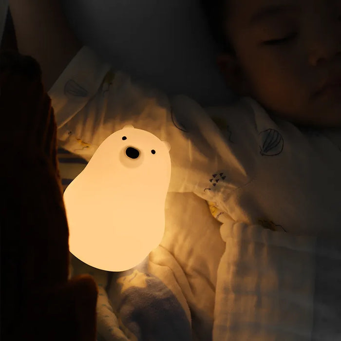 Lampe de nuit LED en Silicone, Kawaii, ours mignon, capteur tactile, chat, lumières d'animaux, lanterne de chevet, chambre à coucher, lampe de décoration cadeau