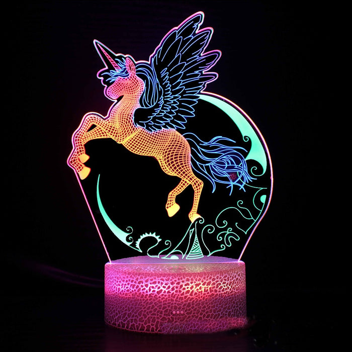 Veilleuse Licorne 3D LED Tactile | Un Cadeau Magique pour Enfant et Bébé de 21x15 cm !