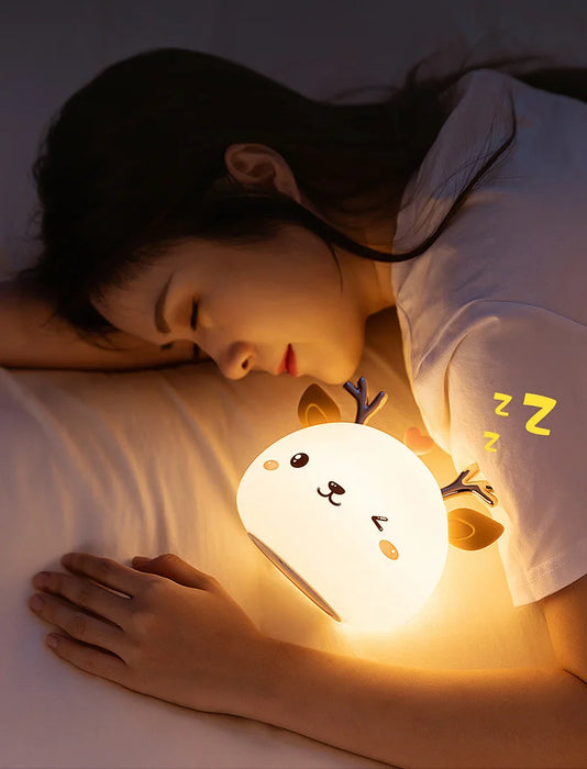 C2 mignon LED veilleuse Silicone capteur tactile 7 couleurs cerf lampe de nuit enfants bébé chambre décor de bureau ornements USB Charge cadeau
