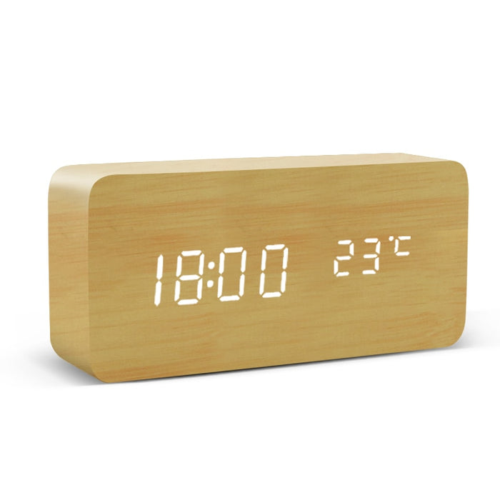 Réveil LED en bois commande vocale numérique 8x8 CM