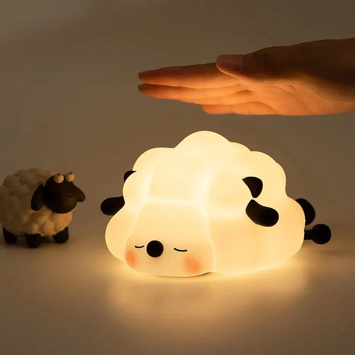 LED Sleeping Sheep Lamp USB Rechargeable Nightlight Touch Sensor Silicone Dimmable Mood Light for Bedroom Decor Birthday Gift