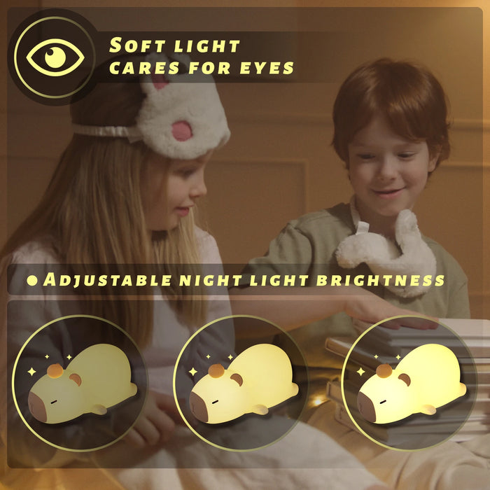 Capybara Veilleuse Mignonne En Silicone Lampe LED Tactile Détection Veilleuse RVB Lumière Douce Chambre D'enfant Bureau Décoration Cadeau