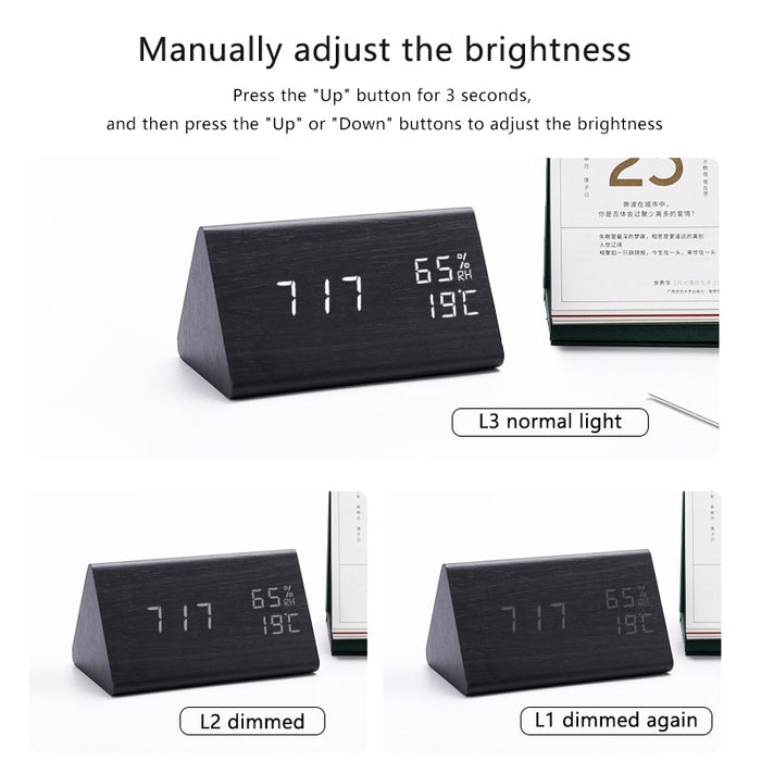 Réveil en bois LED contrôles son électroniques USB 10x7.3 CM