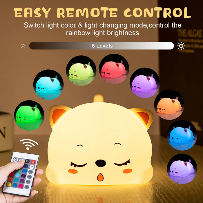 Chat LED veilleuse capteur tactile télécommande coloré Silicone USB Rechargeable chambre lampe de chevet pour enfants bébé cadeau