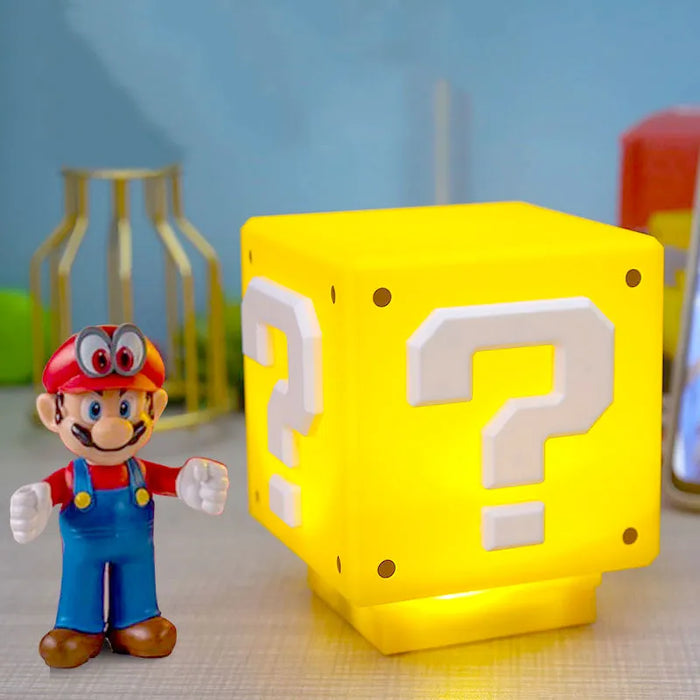10 cm Super Mario Bros Figure LED Point d'Interrogation Brique Veilleuse Chargement USB Lampe de Bureau Anime Statue Lumière Décorative Cadeaux Enfants