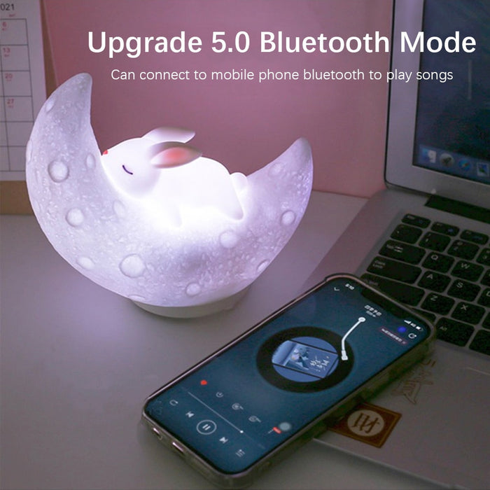 Veilleuse Lapin Lune Musique LED avec Bluetooth Haut-Parleur - Créez une Ambiance Magique et Apaisante - Taille 20 CM