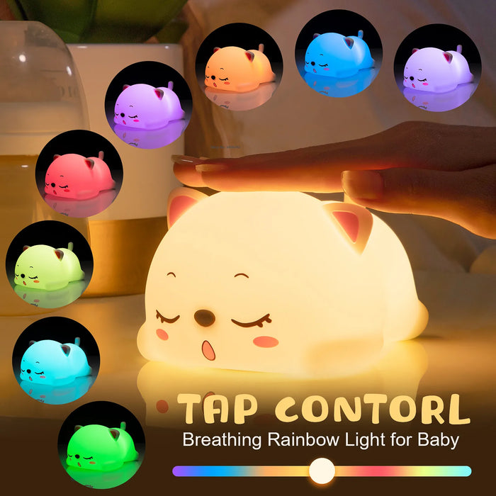 Chat LED veilleuse capteur tactile télécommande coloré Silicone USB Rechargeable chambre lampe de chevet pour enfants bébé cadeau