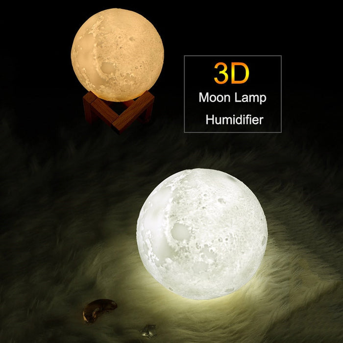 Humidificateur d'air 3D avec Veilleuse Lune - Diffuseur d'huile essentielle USB à ultrasons