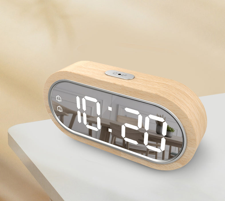 Réveil en bois LED thermomètre USB 17.1x8.1 CM