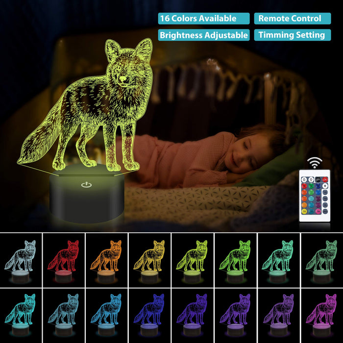 Veilleuse Renard 3D LED 16 Couleurs | Une Ambiance Magique de 16 cm