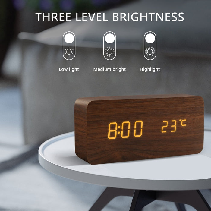 Réveil LED en bois commande vocale numérique 8x8 CM