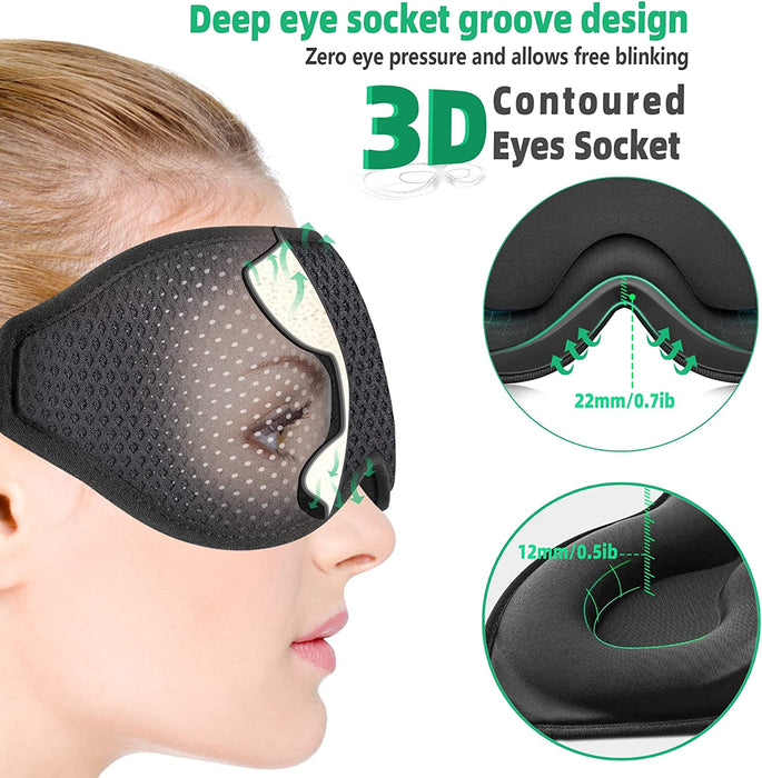 Masque de Sommeil 3D pour les Yeux - Blocage à 100% des Lumières, Conçu pour les Hommes et les Femmes, Tissu Cool Sports, Couverture des Yeux pour Voyage, Sieste, Nuit de Sommeil
