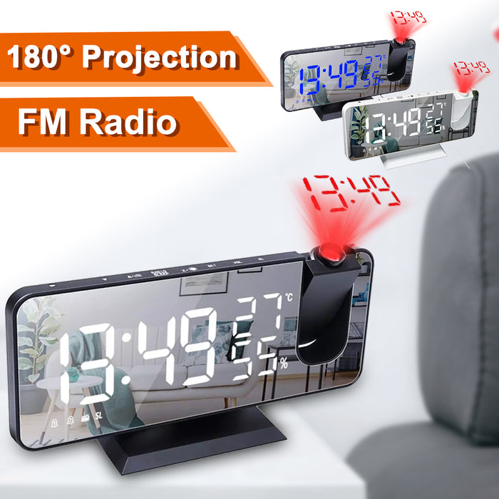 Réveil de Table à Projection Numérique LED, Horloge Électronique, avec Diffusion de Radio FM, Projecteur de l'Heure, 18x18 CM