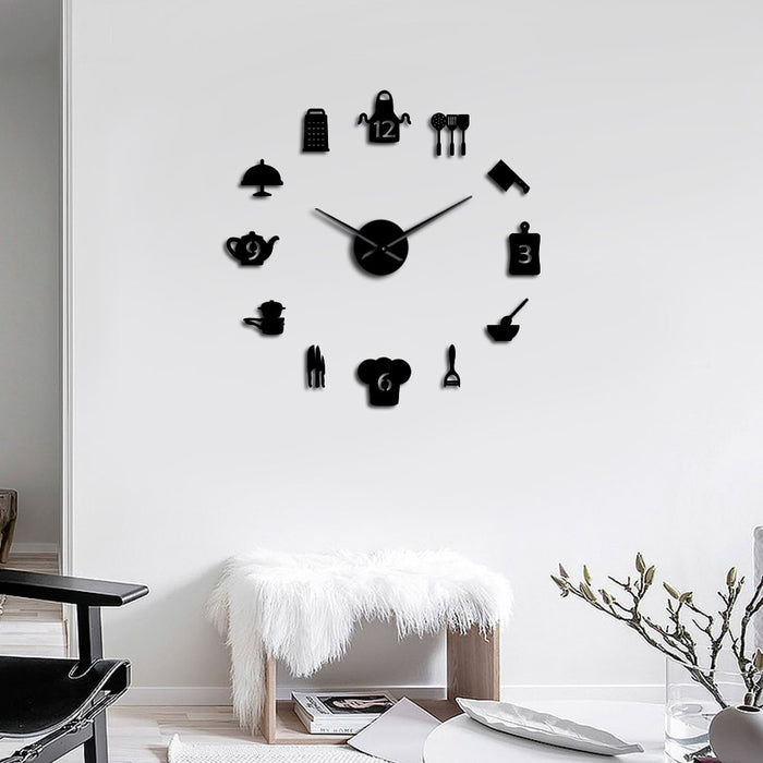 Horloge Murale Sans Cadre Autocollants Cuisine Outils : Une Touche de Style Pratique dans votre Espace Culinaire
