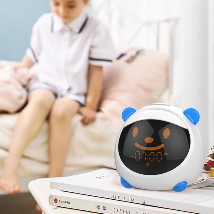 Réveil d'Émoticône Intelligent de Chevet pour Enfants, Entraînement au Sommeil, Veilleuse, Alexa et Google Assistant, Contrôle de la Langue, 10x10 CM