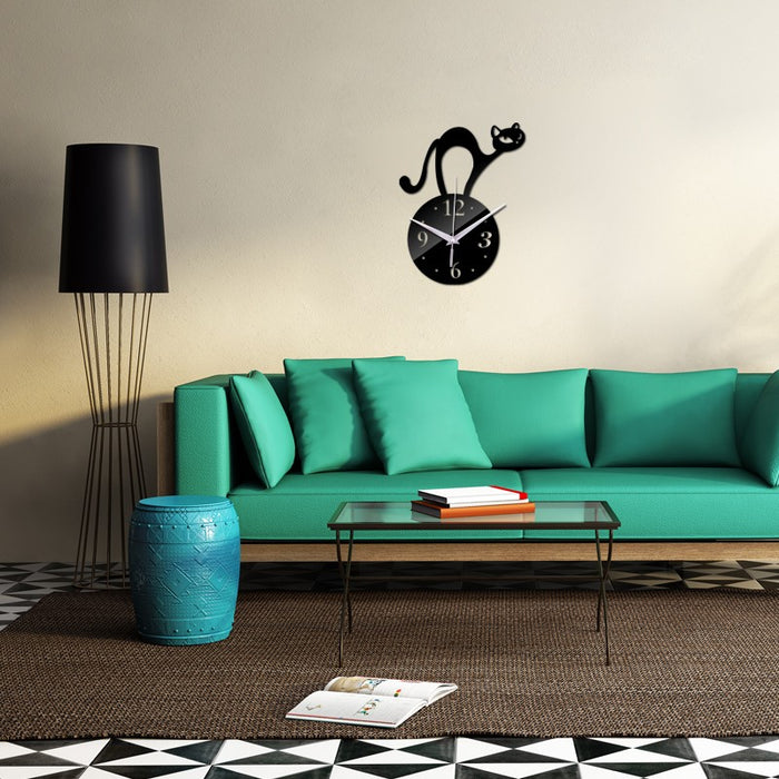 Horloge Murale Chat Acrylique Noir Autocollant | Ajoutez une Touche de Mignonnerie à votre Décoration !