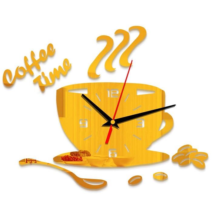 Horloge Murale Tasse Acrylique 3D Autocollant Café 35x30 CM : Une Pause Café dans le Temps