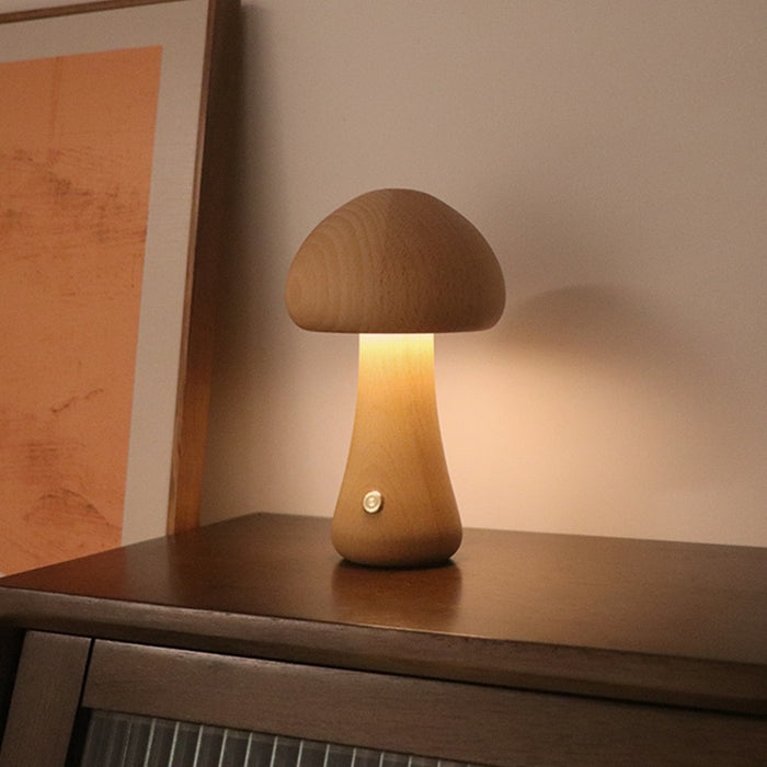 Lampe de Chevet Bois Champignon Moderne 10x16 Cm