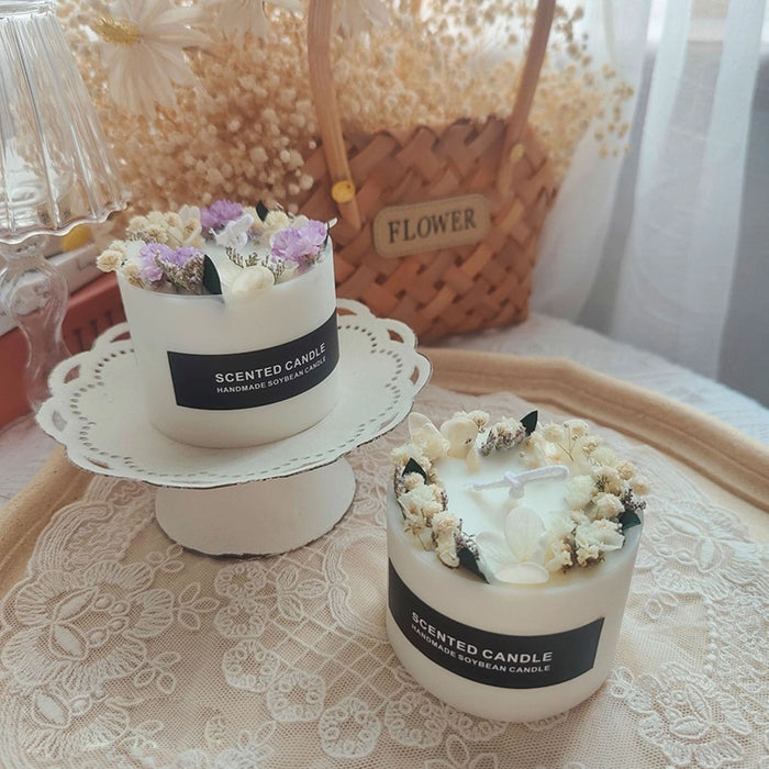 Bougie Parfumée Blanche pour Mariage - Fleur Séchée - Créez une Atmosphère Romantique et Raffinée