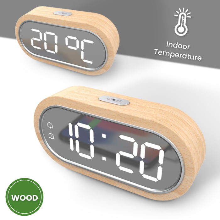 Réveil en bois LED thermomètre USB 17.1x8.1 CM