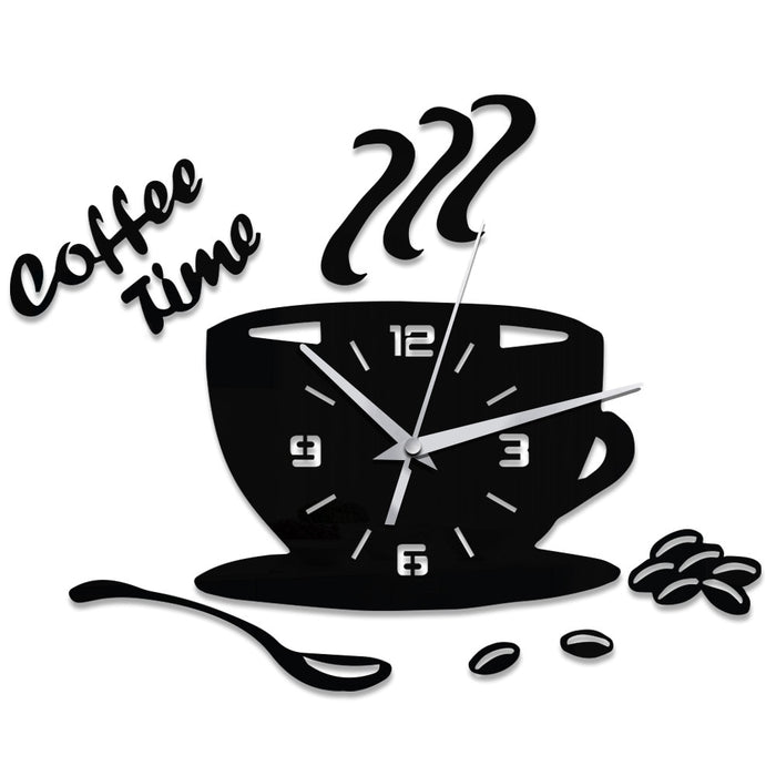 Horloge Murale Tasse Acrylique 3D Autocollant Café 35x30 CM : Une Pause Café dans le Temps
