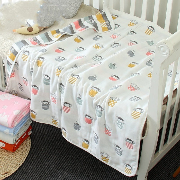 Couverture de gaze de dessin animé pour bébé, 6 couches, 110x110cm, emmaillotage nouveau-né en coton, couette ronde, serviette de bain pour enfants, literie