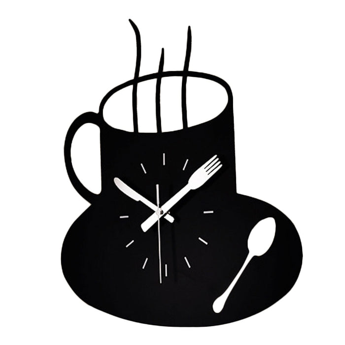 Horloge Murale Cuisine Tasse Miroir Silencieuse Acrylique Noir : L'Élégance du Temps dans Votre Cuisine