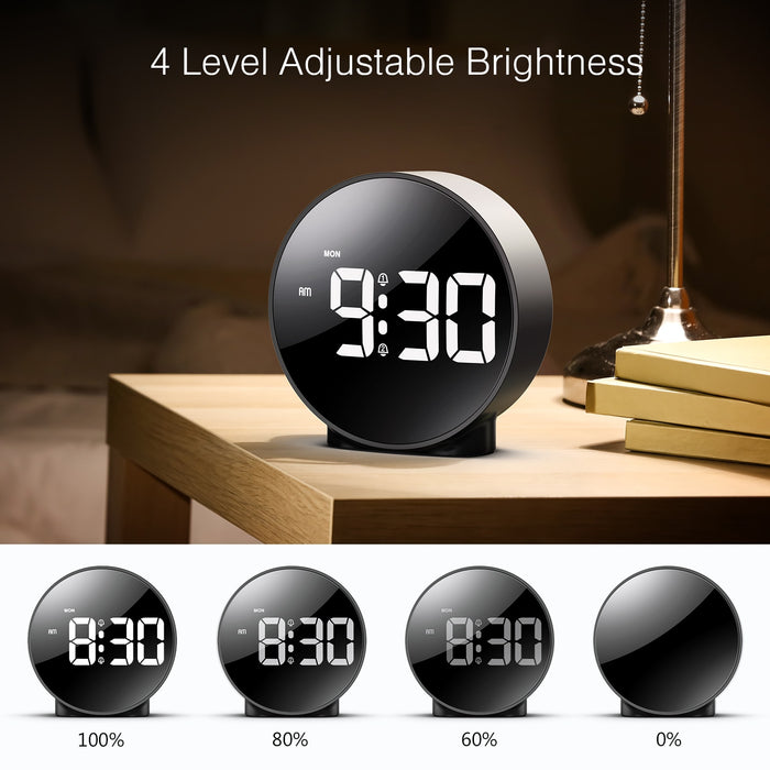 Réveil LED Snooze ronde USB 3 couleurs 10x3.5 CM