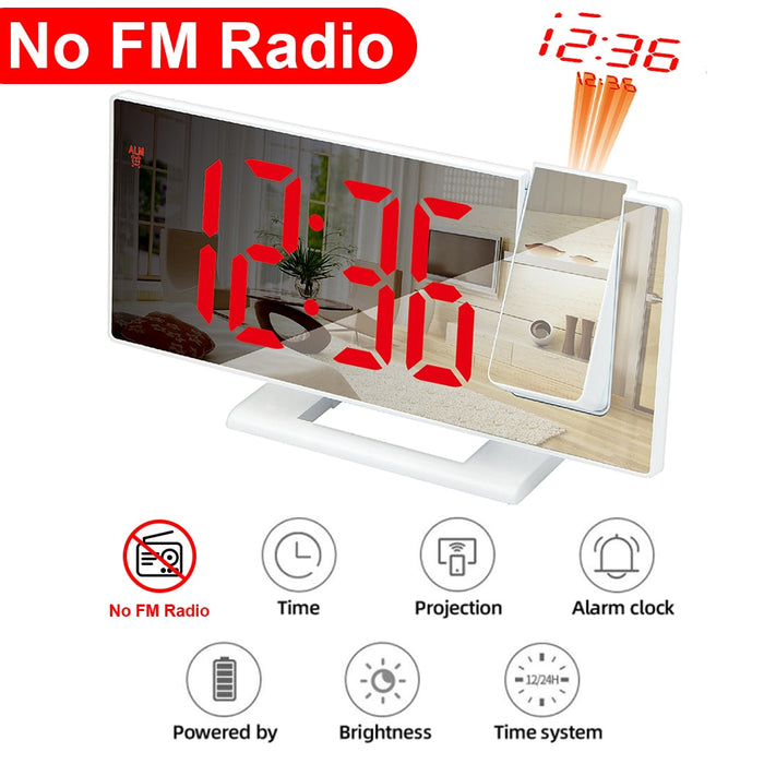 Réveil de Table à Projection Numérique LED, Horloge Électronique, avec Diffusion de Radio FM, Projecteur de l'Heure, 18x18 CM