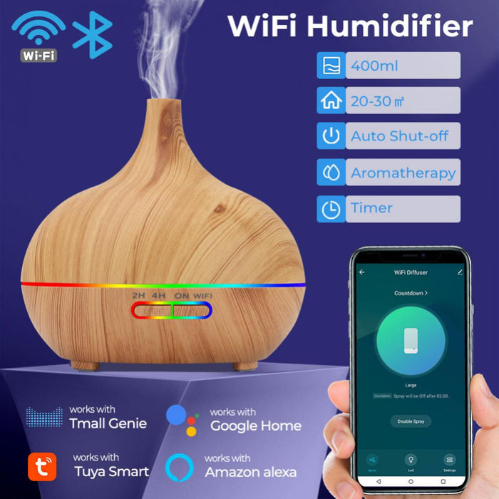 Humidificateur d'air à Ultrasons avec Diffuseur d'Huile Essentielle : Brume Fraîche et Connectivité WiFi Intelligente - 1L