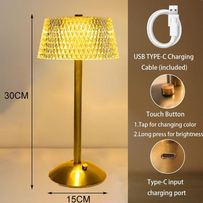 Lampe de Chevet Dorée et Cristal LED : Élégance et Brillance pour vos Nuits