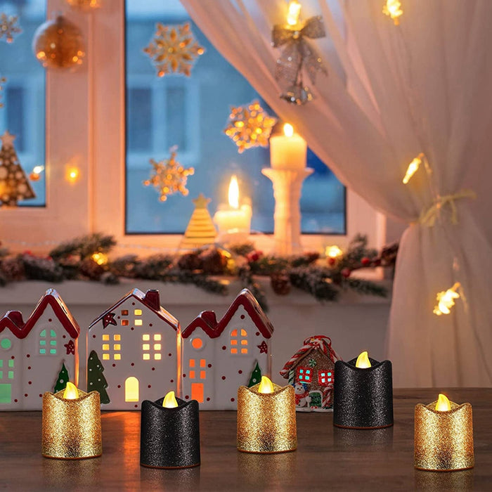 Bougie LED 3x3,5 Pailletée Noir et Dorée - Lot 24 - Créez une ambiance scintillante et élégante