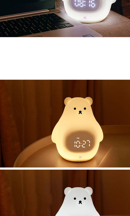 Réveil de Dessin Animé pour Enfants avec Veilleuse LED et Montre Électronique - Ours Mignon - Dimensions de 13x10 CM
